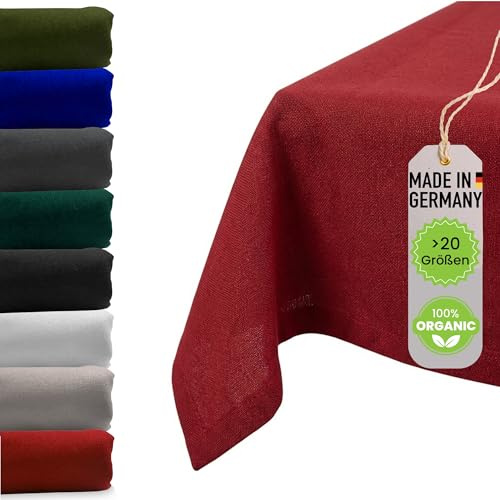 chambry Premium Tischdecke 100% Baumwolle (Canvas) - Handarbeit Made in Germany - robuste hochwertige Tischwäsche - Rot 130 cm x 240 cm