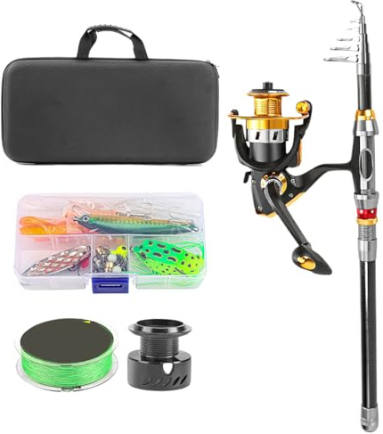 Surfrute und Angelrolle Combo, Teleskop-Angelset | vielseitige Ausrüstung für Surfcasting, Forelle, Wandern, See, Boot, Kajak, Ponton, Bergen, Fluss und Camping