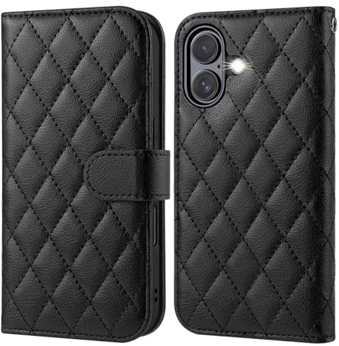 OCASE for iPhone 17 Case, PU Leather Wallet, Argyle Black | Magnetic Flip Folio Cover with RFID Blocking, Card Holders, Shockproof TPU, and Kickstand for 6.3 Inch iPhone 17 (2025)