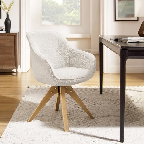 Zouron Esszimmerstuhl Drehstuhl, Küchenstuhl Beige Boucle Polsterstuhl mit Armlehnen Sessel Massivholzbeine (Beige-Massivholzbeine-1 St.)