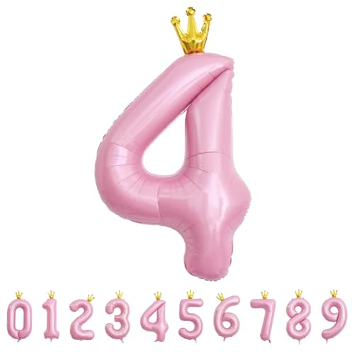 Alaoo Palloncino Numero, Palloncino Numero 4 Rosa, 40 Tum Palloncini med Födelsedagsnummer med Krona, Uppblåsbara med Helium eller Luft, Dekoration för Födelsedag, Fest, Anniversarium