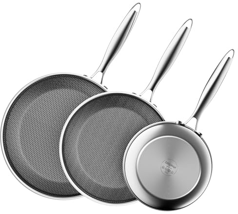 ZEROPAN Pfannenset Antihaft 3-teiliges, 20+26+30cm Bratpfanne Induktion Edelstahl, Kühlblechgriff, spülmaschinenfest, frei von PFAS, PFOA und PTFE, ofenfest bis 260 °C, für alle Herdarten geeignet