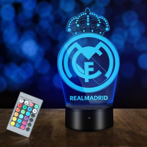 HooJtny Madrid Lampada, Regalo Calcio, Luce Notturna per Bambini | 16 Colori, USB Ricaricabile, Decorazione Camera da Letto Ragazzo, Regalo per Fan