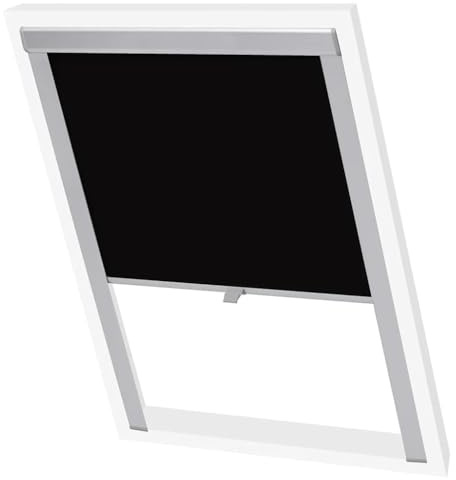 YUTAASU Tenda Oscurante per Finestre da Tetto Velux, Tessuto in Poliestere con Rivestimento in Alluminio, Meccanismo di Tiraggio Centrale, Nero, Compatibile con Codice Taglia CK04,