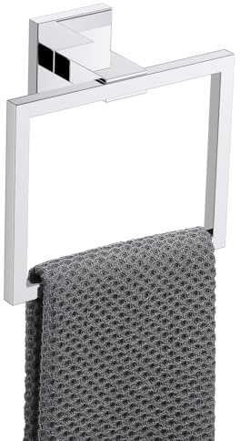 YACVCL Towel Holder Chrome Bathroom Towel Ring | Hand Towel Bar SUS 304 Stainless Steel Towel Rack Wall Mounted, Square Towel Hanger for Kitchen Lavatory