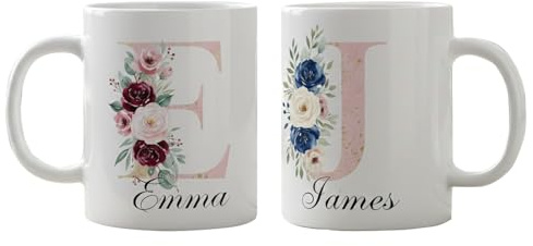 IMPRESSLEY Personalised Glitter Initial Mug with Name 11Oz | Ceramic Coffee & Tea Cup, Custom Floral Printed Gift for Birthdays, Christmas