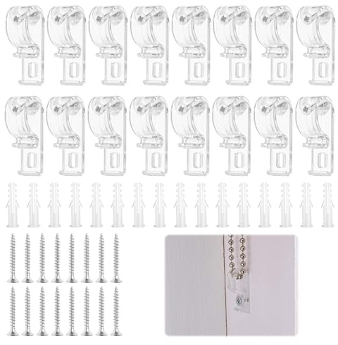 Roman Blind P Clip, 16 Pcs Blind Cord Safety Device with Screws And Plastic Pillars, Plastic Roman Roller Blinds Chain Cord P Clips Hooks for Blinds