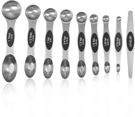 ZZHBOO Juego de 9 Cucharas Medidoras y Tazas Medidoras de Acero Inoxidable con Doble Cabezal y Escalas, Negro, Ideal para Hornear, Cocina y Repostería