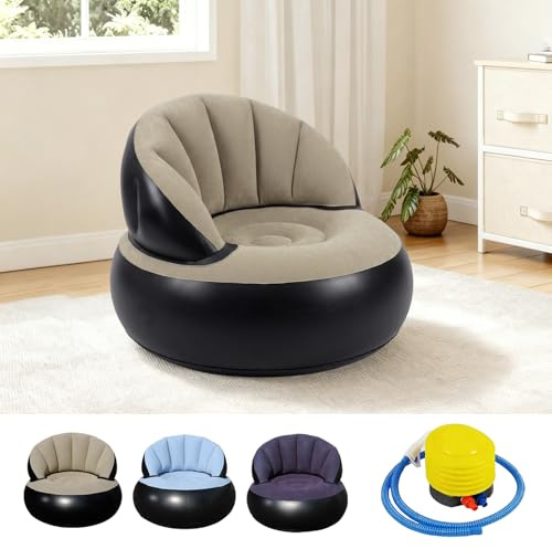 Aufblasbares Sofa Sessel mit Pumpe, Faltbarer Luftsessel für Innen & Außen, Bequeme Aufblasbare Couch für Erwachsene & Kinder, Tragbarer Sitzsack Ersatz für Wohnzimmer, Camping, Balkon (Grau)