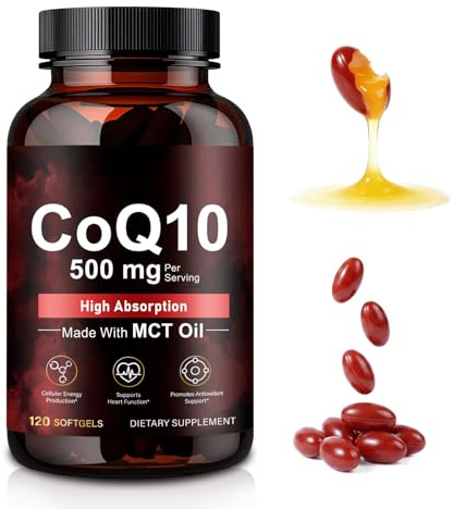CoQ10 Supplement Capsules, High Strength Coenzyme Q10 Supplement with MCT Coconut Oil, Support Daily Antioxidant, Naturally Energy Production & Heart Function - 120 Count