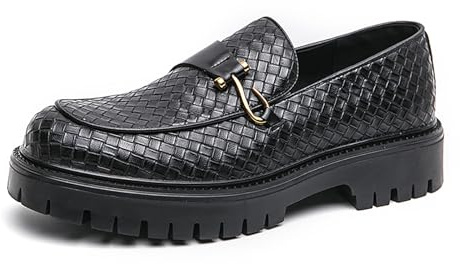 Mocassins À Talon Épais Et Semelle Compensée en Cuir Synthétique pour Homme – Chaussures De Travail Formelles, Décontractées Et d'affaires, À Motif Tressé, Antidérapantes