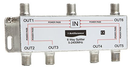 Antiference AS06 6 Way F-Type Indoor TV Signal Splitter,Silver
