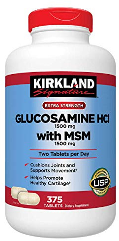 Kirkland Signature Extra Strength Glucosamine HCI 1500mg, With MSM 1500 mg, Super Size Value Package 375-Tablets by Kirkland Signature
