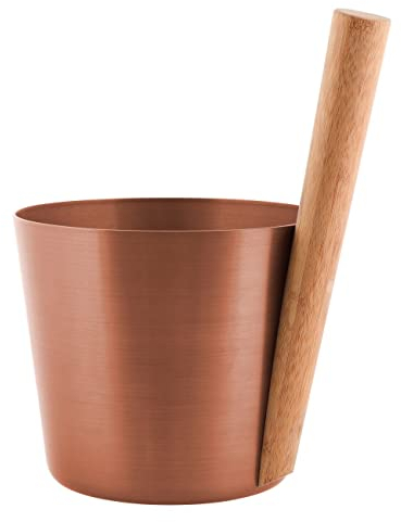 Rento - Saunakübel, Aufgusseimer, Saunaeimer - Aluminium mit Bambusholz - Farbe: Kupfer - 5 Liter - Höhe: 35 cm/Durchmesser: 23 cm