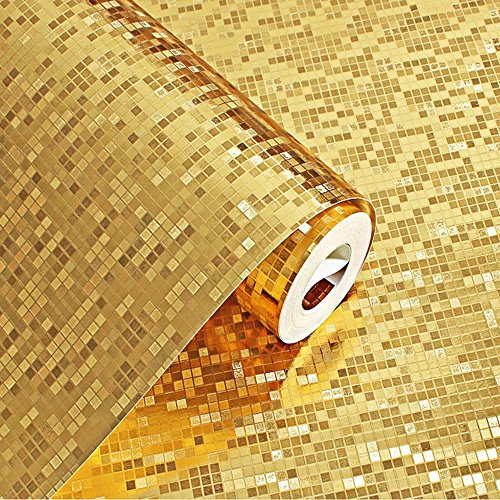 YangYun Home Decoration Modern Thick Gold Foil Mosaic Background Hotel Ceiling/Decorative/Bar Non-Pasted Wallpaper Roll Gold Color 0.53m (1.73' W) x 10m(32.8'L)=5.3m2 (57 sq.ft)