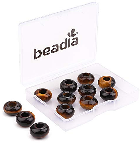 BEADIA Natural Yellow Tiger Eye Rondelle Stone with Large Hole (5.5mm) Loose Semi Gemstone Beads for Jewelry Making 14mmx7.5mm 12pcs