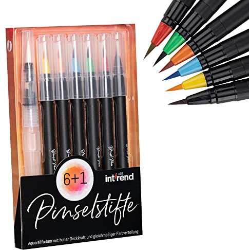 int!rend Brush Pen Set - 6 Aquarellstifte, 1 Wasserpinselstift - Optimales Einstiegsset - Pinselstifte für Bullet Journal, Handlettering Stifte, Malen Stifte Set