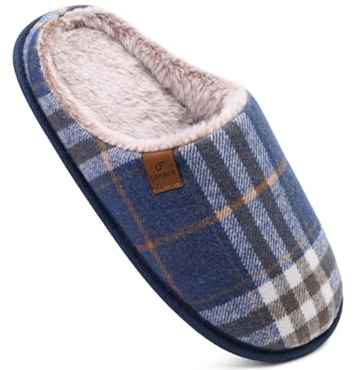 COFACE Zapatillas de Estar en Casa Hombre Tartán Invierno Cálido Forro de Felpa Pantuflas Alta Densidad Espuma de Memoria Zapatos con Antideslizante Suela Tallas 44