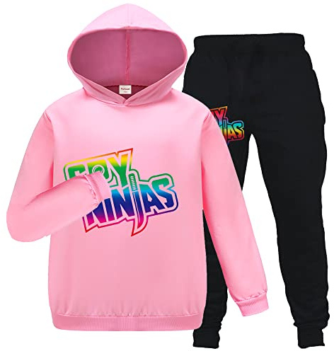 Forlcool Ninjas Merch Girls Tracksuit Hoodie + Trousers 2pcs Kids Ninjas Clothes Set Girls Outfits Sportwear (Pink,9-10 Years,9 Years,10 Years)
