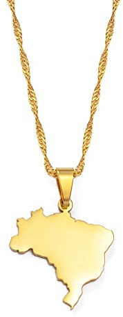 XYFCJK Halskette Mit Anhänger Mit Brasilien-Karte – Landumriss Im Ethnischen Stil, Hip-Hop-Schmuck, Minimalistisch, Einfarbig, Dünne Kette, Frauen/Mädchen/Männer, Unisex