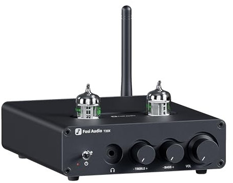 Fosi Audio T20X Bluetooth 5.0 Tube Amplifier Headphone Amp Stereo Audio Receiver 2 Channel Class D Digital Mini Hi-Fi Integrated Power Amp for Home Passive Speakers with 5654W Vacuum tubes