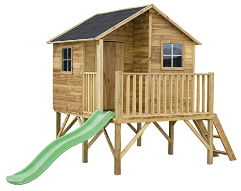 4IQ Spielhaus Kinder Outdoor mit Rutsche - Holz Gartenhaus Kinder Modularer Aufbau für Draußen - Kinderspielhaus Garten Aus Imprägniertem Kiefernholz