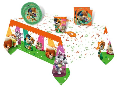 Lage Kit Festa di Compleanno 44 Gatti per 8 Persone - Set Addobbi Decorazioni da Tavola 44 Cats Party Bambino Bambina (8 Piatti, 8 Bicchieri, 16 tovaglioli, 1 tovaglia)
