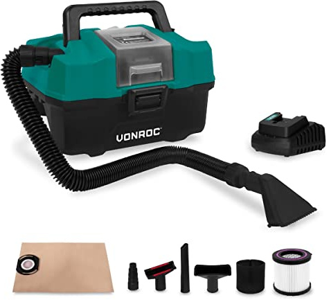 VONROC Aspirador portátil Multiuso - 20V - Incluye Accesorios, batería de 2.0Ah y Cargador rápido