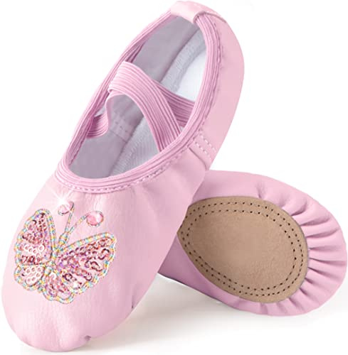 Mulnall Zapatillas de Danza Cuero Zapatos de Ballet y Gimnasia Baile para Niña (WX66-08-29)