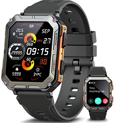 meoonley Smartwatch Herren,Sportuhr mit Telefonfunktion Schrittzähler Pulsmesser Blutsauerstoff SpO2,Wasserdicht IP68 Fitness Uhr mit Schlafmonitor 100+ Sportmodi Armbanduhr für Android iOS