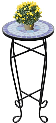 homiuse MOSAIK Beistelltisch Tisch Bistrotisch Blumenhocker Pflanzenhocker Balkontisch Beistelltisch Metall Kleiner Beistelltisch Tisch Rund Blumenbank Blumentisch Blumenständer Blau 30x30x60 cm