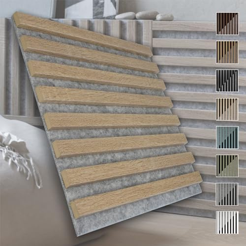 MARBET DESIGN Akustikpaneele Akustikquadrate 40x40cm Wandverkleidung Holz - (1 Paneel, grau - Sonoma Eiche) vertikal Akustikfilz Lamellenwand Platten