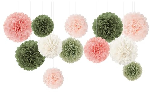 NICROHOME EUR 12 Salbeigrün Seidenpapier Pompons Deko for Hochzeitsparty