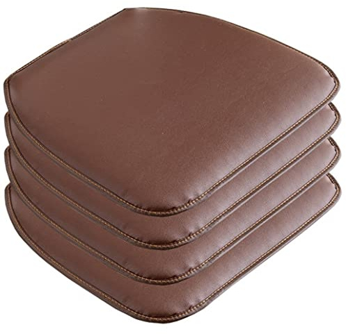 OQOPO Leder-Stuhlkissen für Esszimmerstühle,43 x 40 cm: rutschfeste Küchen-Esszimmerstuhlauflage und Sitzkissen mit Maschinenbezug,1/2/4-Set (Farbe: Braun,Größe: 4 Packungen)