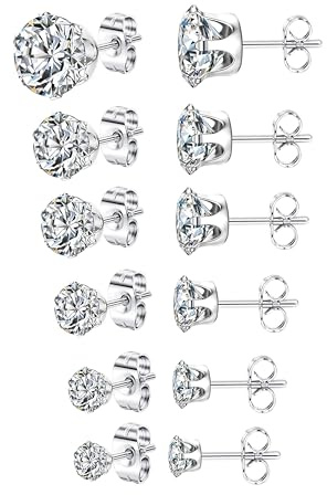 KALVICA 6 Paare Silber Edelstahl Ohrstecker für Damen Herren Zirkonia Ohrstecker Ohrringe Set Hypoallergene Knorpel Tragus Ohrstecker Schmuck Geschenke 3-8mm