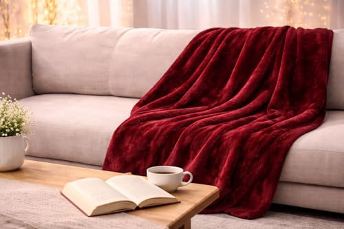 RHP Premium Tagesdecke 180x200 cm Kuscheldecke weich flauschig & gemütlich Sommerdecke Winterdecke für Schlafzimmer & Wohnzimmer Sofadecke Couchdecke Bettüberwurf Bettdecke Wohndecke (Rot)