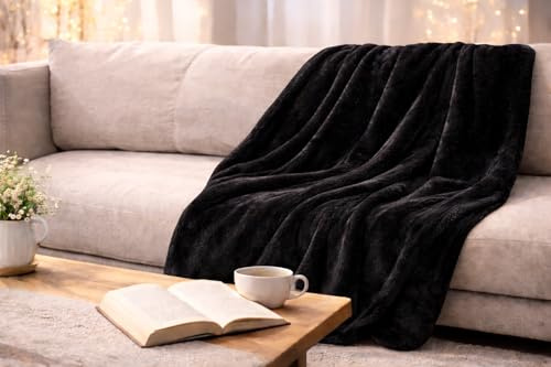 RHP Premium Tagesdecke 180x200 cm Kuscheldecke weich flauschig & gemütlich Sommerdecke Winterdecke für Schlafzimmer & Wohnzimmer Sofadecke Couchdecke Bettüberwurf Bettdecke Wohndecke (Schwarz)