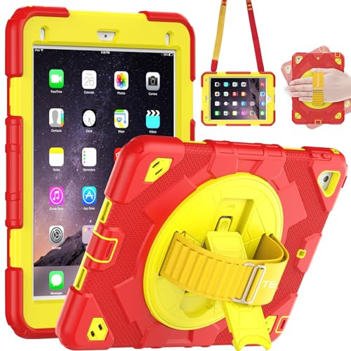 TECHGEAR SUPE Case fits Apple iPad 9.7 6th / 5th Generation (2018/2017) & iPad Air 2 9.7 & iPad Pro 9.7 Tough Rugged HEAVY DUTY Fun Case for Kids Boys Girls with Stand, Hand & Shoulder Strap Case