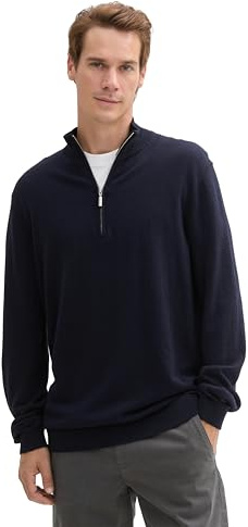 Tom Tailor Herren Basic Troyer-Pullover mit Kaschmir,13160 - Knitted Navy Melange, XXL