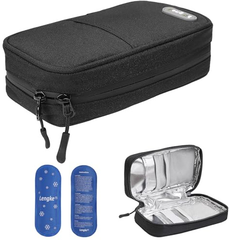JAKAGO Borsa termica impermeabile per insulina, custodia da viaggio, custodia leggera e super forte per insulina, Nero , Kompakt / Small, Pratico