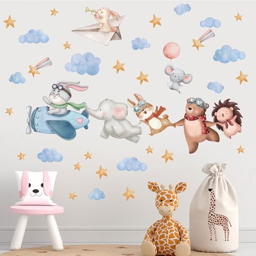 TOARTI Lichtfarbe Babyzimmer Wandsticker Mädchen Schlafzimmer Wanddeko Flugzeug Tier Wandtattoo Kinder Schlafzimmer Spielzimmer Wanddekoration DIY Zirkus Hase Tiere Wandaufkleber