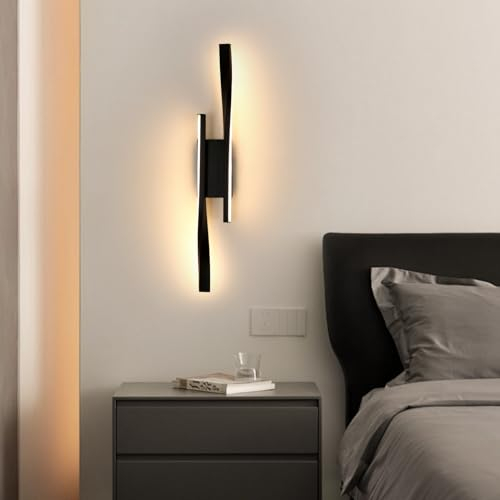Riserva LED Wandleuchte Innen, 16W 1800LM Moderne Wandbeleuchtung, Schwarz LED Wandlampe Innen für Schlafzimmer, Wohnzimmer, Flur, Warmweißes Licht 3000K