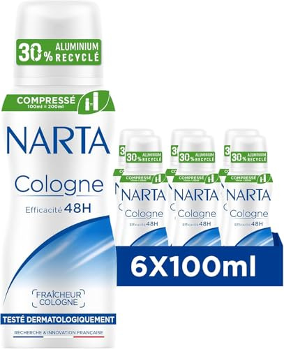 Narta Déodorant Spray Compressé Cologne Fraîcheur 48h Lot de 6 x 100ml | Parfum mythique raffiné, Respecte mécanisme naturel transpiration, Protection longue durée, Gamme Narta