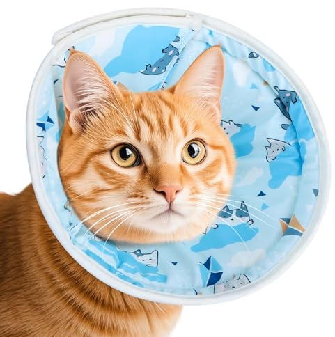 Nobleza Soft Recovery Cone Collar for Cats and Small Dogs - Post-Surgery Protection, Blue, Size S