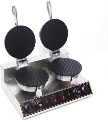 Double Head Ice Cream Cone Maker, Electric Waffle Cone Maker Machine Non-Stick Cone Waffles Maker Commercial Stainless Steel Egg Roll Mold for Bakeries, Restaurant