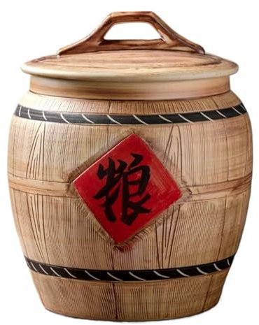 Large Capacity Rice Storage Container Ceramics Rice Jar with Lid Sealed Food Storage Canister Airtight Rice Bucket Grain Dispenser for Rice Soybeans Corn Flour Oatmeal(5KG)