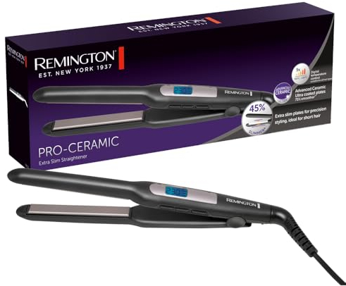 Remington Piastra per Capelli Pro-Ceramic Extra Slim – per Capelli Corti, Barba e Pixie (Piastre Galleggianti, Rivestimento Ceramico Avanzato, 9 Impostazioni 150-230°C, Riscaldamento Rapido) S5515