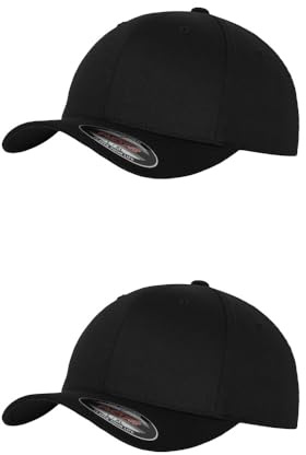 GIDUTEX Flexfit Unisex Wooly Combed Cap 2er Pack inkl. Schlüsselband Baseball Cap Basecap by (DE/NL/SE/PL, Alphanumerisch, L, XL, Black/Black)