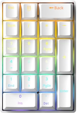TISHLED Pavé numérique mécanique filaire arc-en-ciel rétroéclairé à 20 touches, touches brunes, clavier numérique détachable pour PC/ordinateur portable/Window/Mac - Blanc