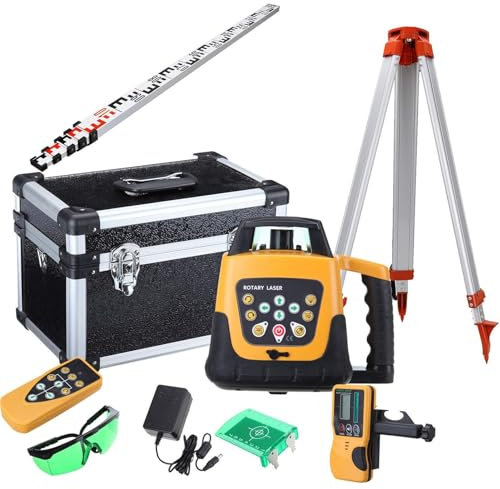 Niveau Laser Autonivelant Balayage Rotative 360°,Angle Balayage 0-180°,Récepteur,Lunettes de Protection,Étui Rigide, pour Travaux de Construction,LivelloLaserVerdeConTreppiede